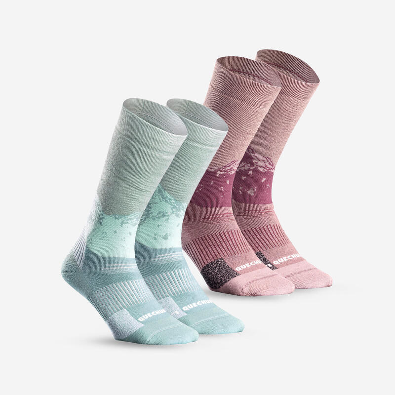 Set 2 Perechi Şosete Mid Călduroase Drumeţie pe zăpadă SH500 ULTRA-WARM Adulți