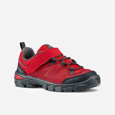 Rdeči pohodniški čevlji s trakom na ježek MH120 za otroke