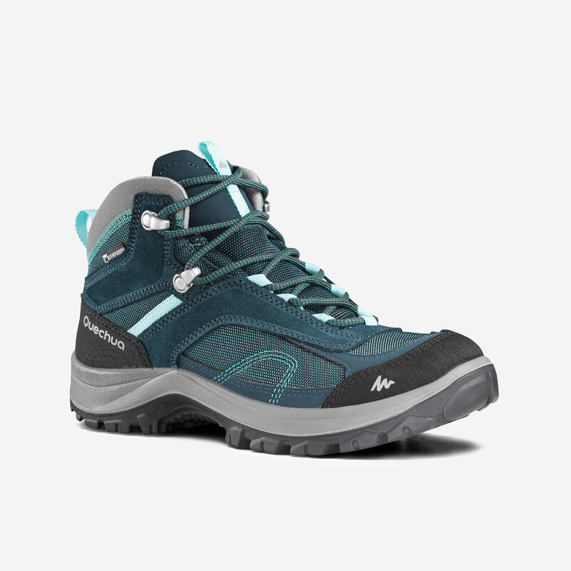 Chaussures imperméables de randonnée montagne - MH100 Mid Turquoise - Femme