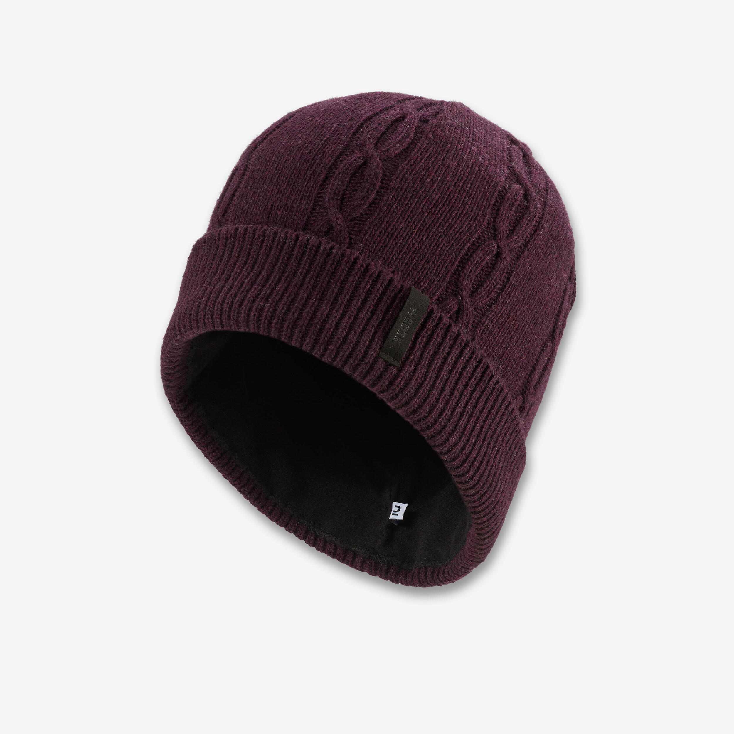 WEDZE ADULT CABLE WOOL SKI HAT - BURGUNDY