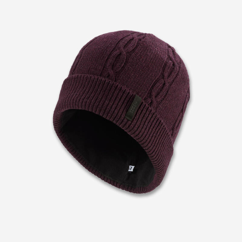 GORRO DE SKI LÃ COM TRANÇAS ADULTO BORDEAUX