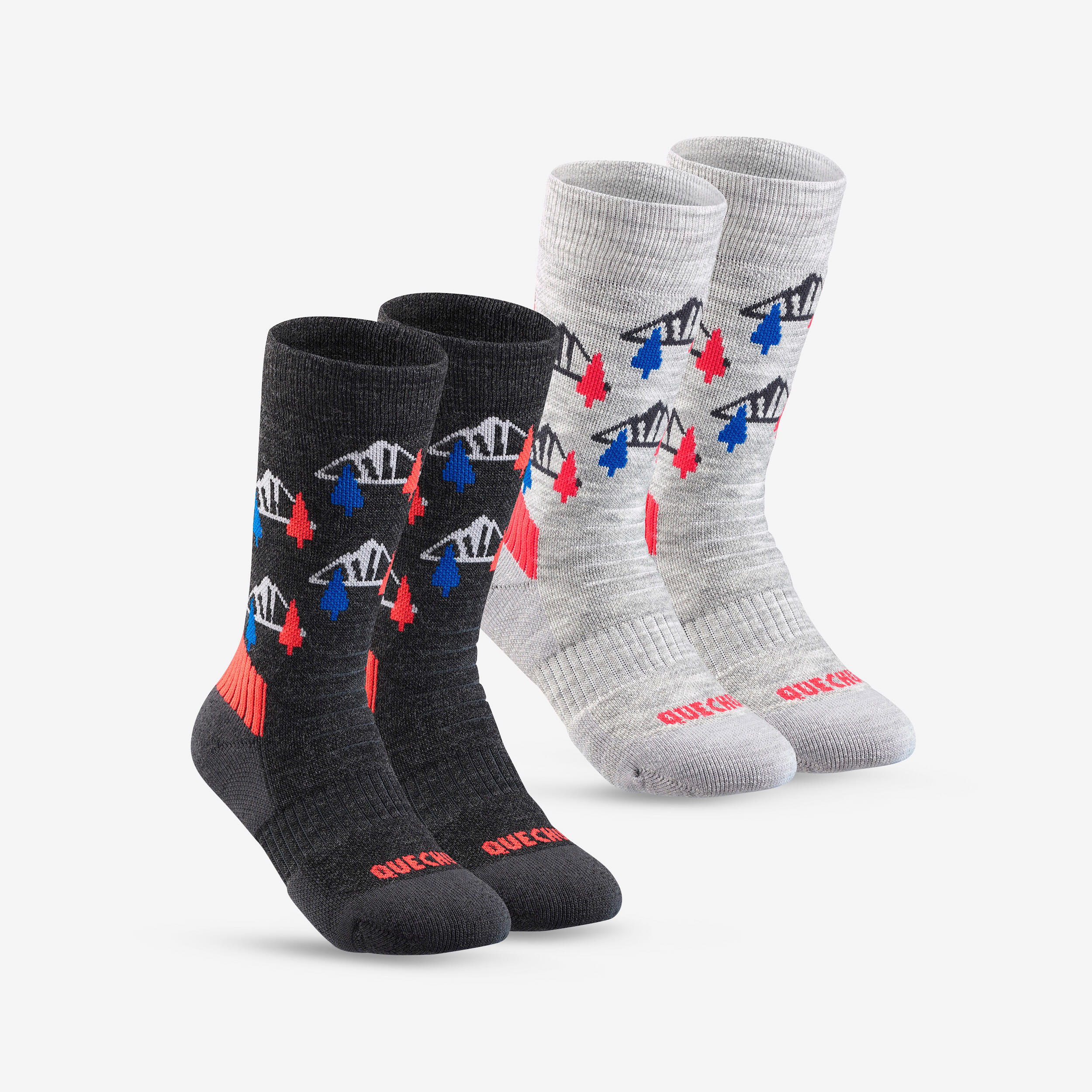 QUECHUA Kids’ Warm Hiking Socks SH100 Mid 2 Pairs