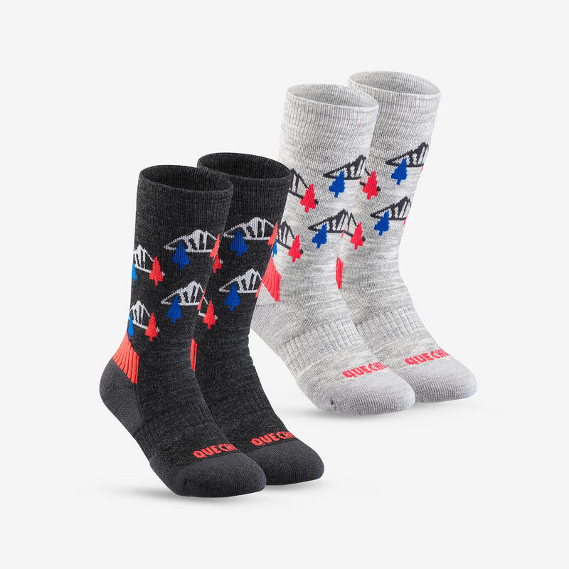Çocuk Outdoor Uzun Kışlık / Termal Çorap - Gri / Kırmızı - 2 Çift - SH100 Mid