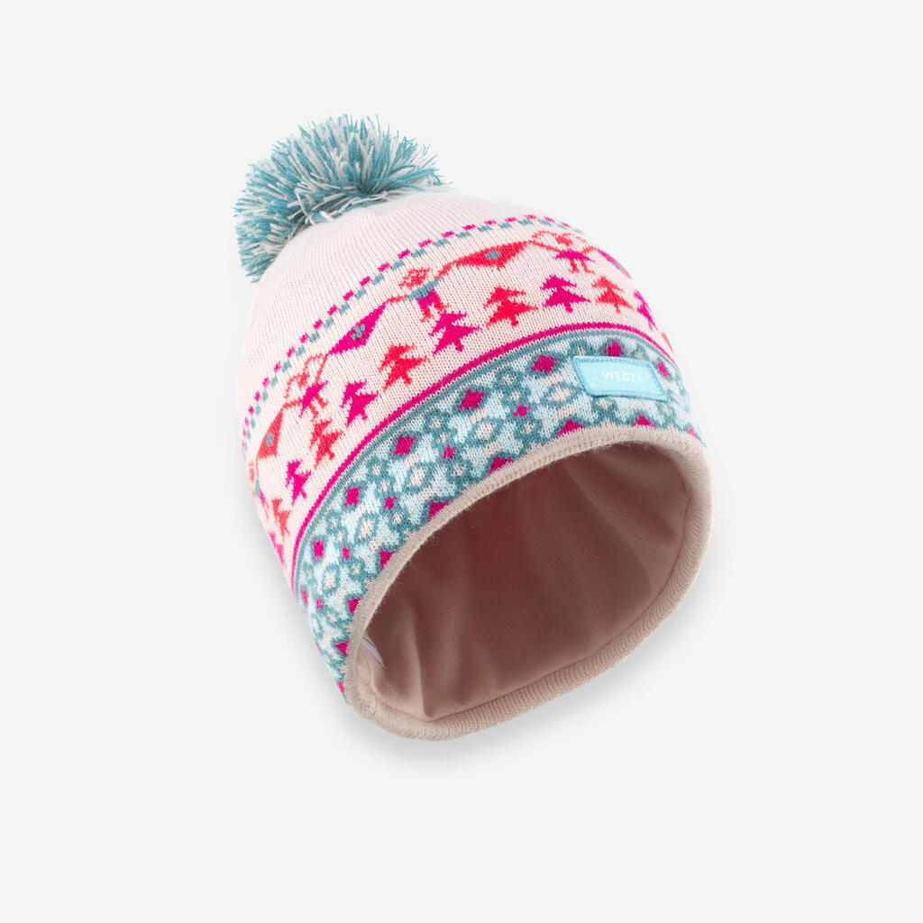 KIDS’ SKI HAT - JACQUARD - PINK TURQUOISE