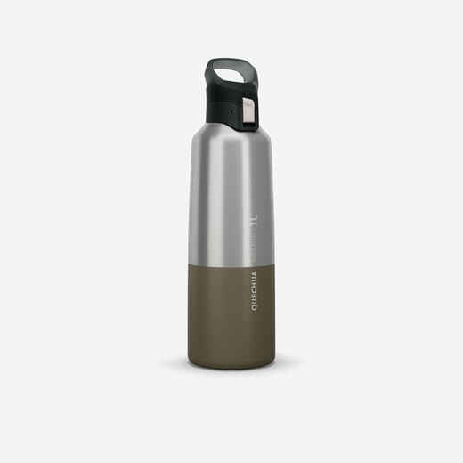 
      1 L stainless steel water bottle with quick-open cap for hiking - Khaki
  