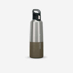 1 L stainless steel water bottle with quick-open cap for hiking - Khaki