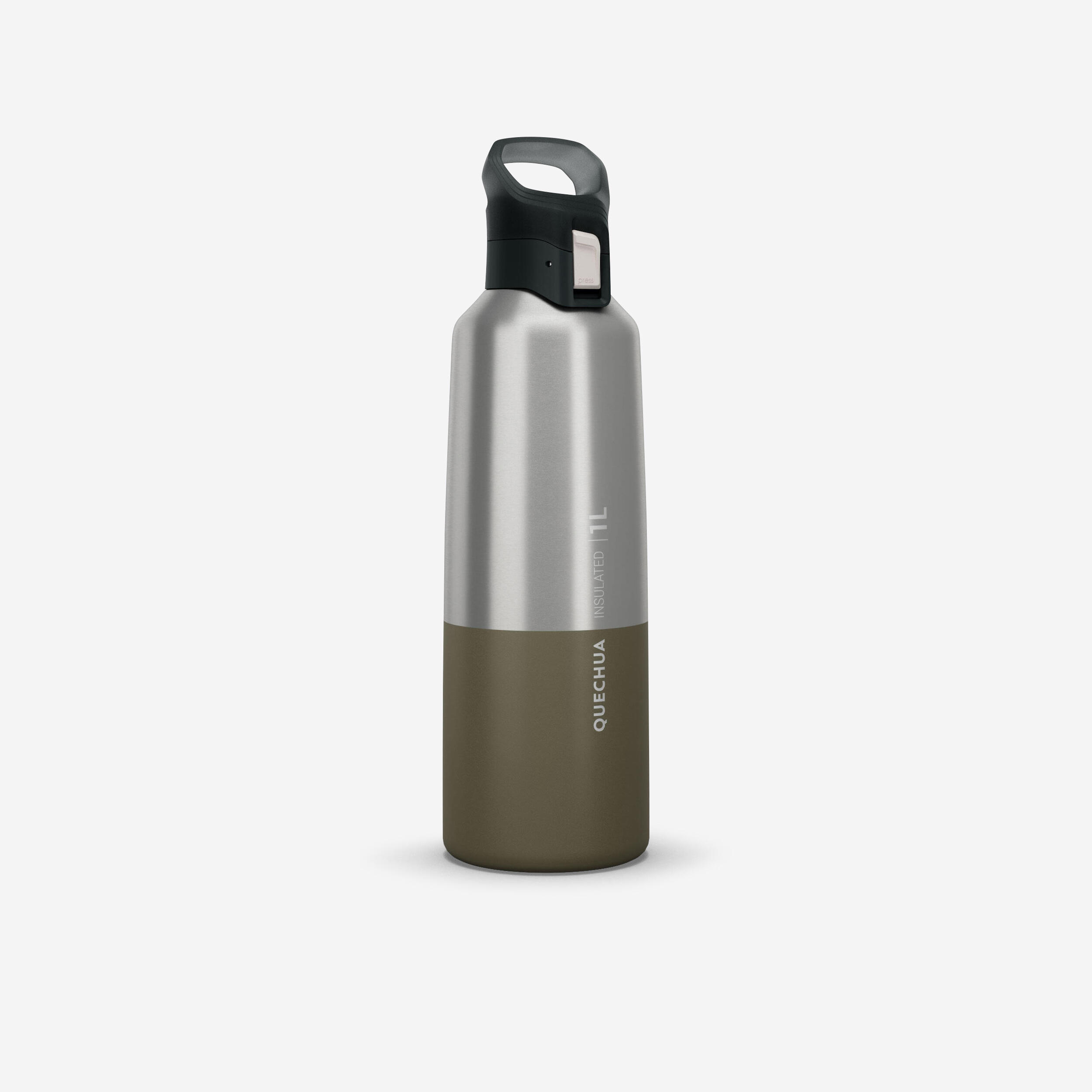 1 L stainless steel water bottle with quick-open cap for hiking - Khaki 1/13