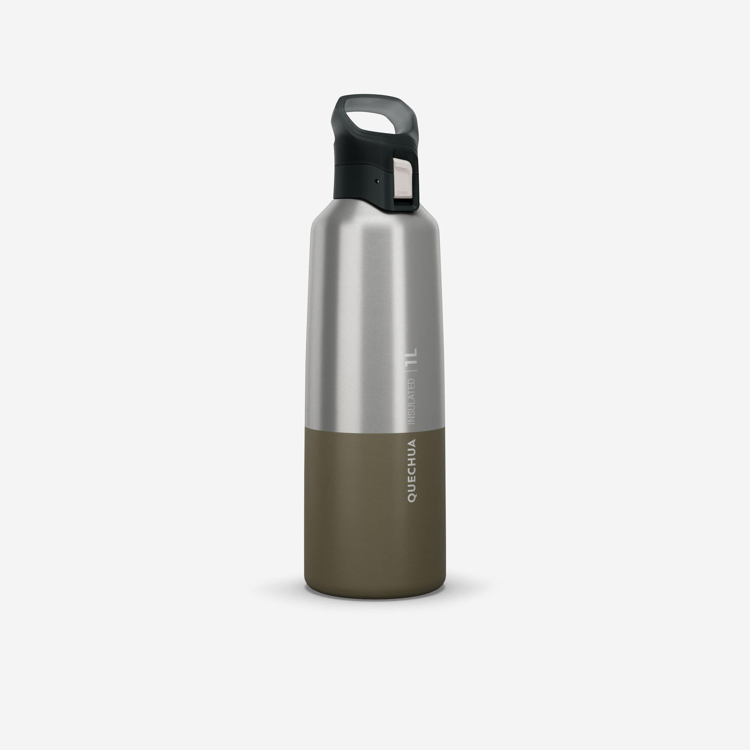 QUECHUA 1 L stainless steel water bottle with quick-open cap for hiking - Khaki