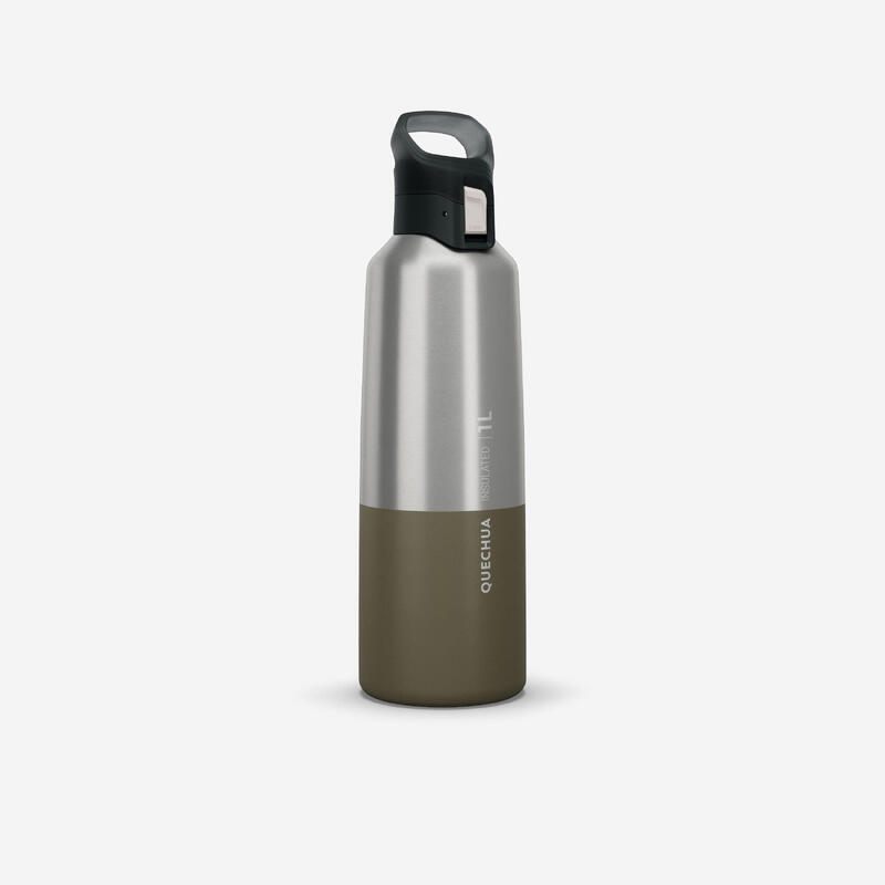 Trinkflasche Isolierflasche mit Schnellverschluss Wandern - 1 L khaki