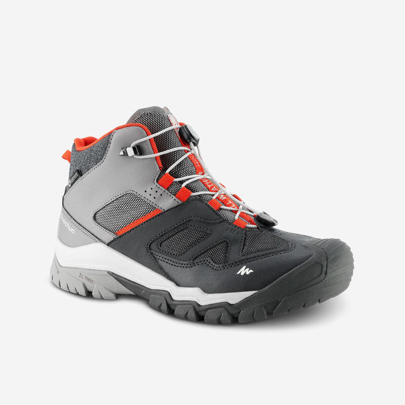 WATERPROOF LACE-UP MOUNTAIN HIKING SHOES - CROSSROCK MID - GREY - KIDS