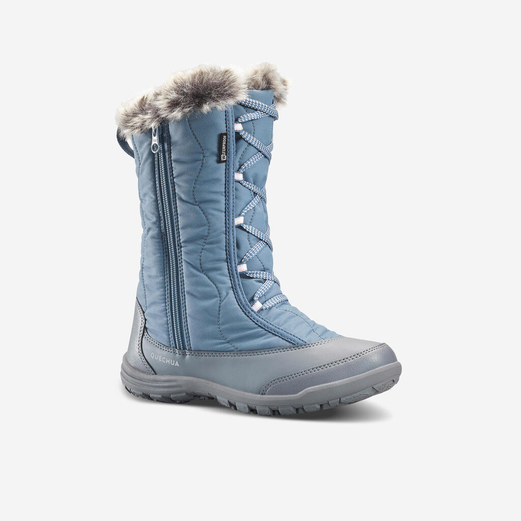 Girl’s warm and waterproof snow hiking boots, UK size 11.5-5, SH500 Zip - Blue