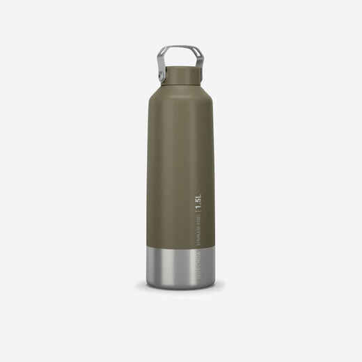 
      1.5 L stainless steel flask with screw cap for hiking - Khaki
  