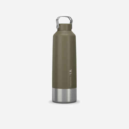 1.5 L stainless steel flask with screw cap for hiking - Khaki