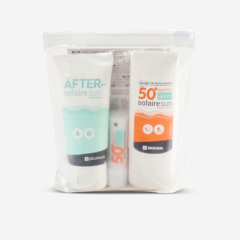 Kit solare:crema SPF 50+ / stick labbra IP 50+ / gel dopo il sole