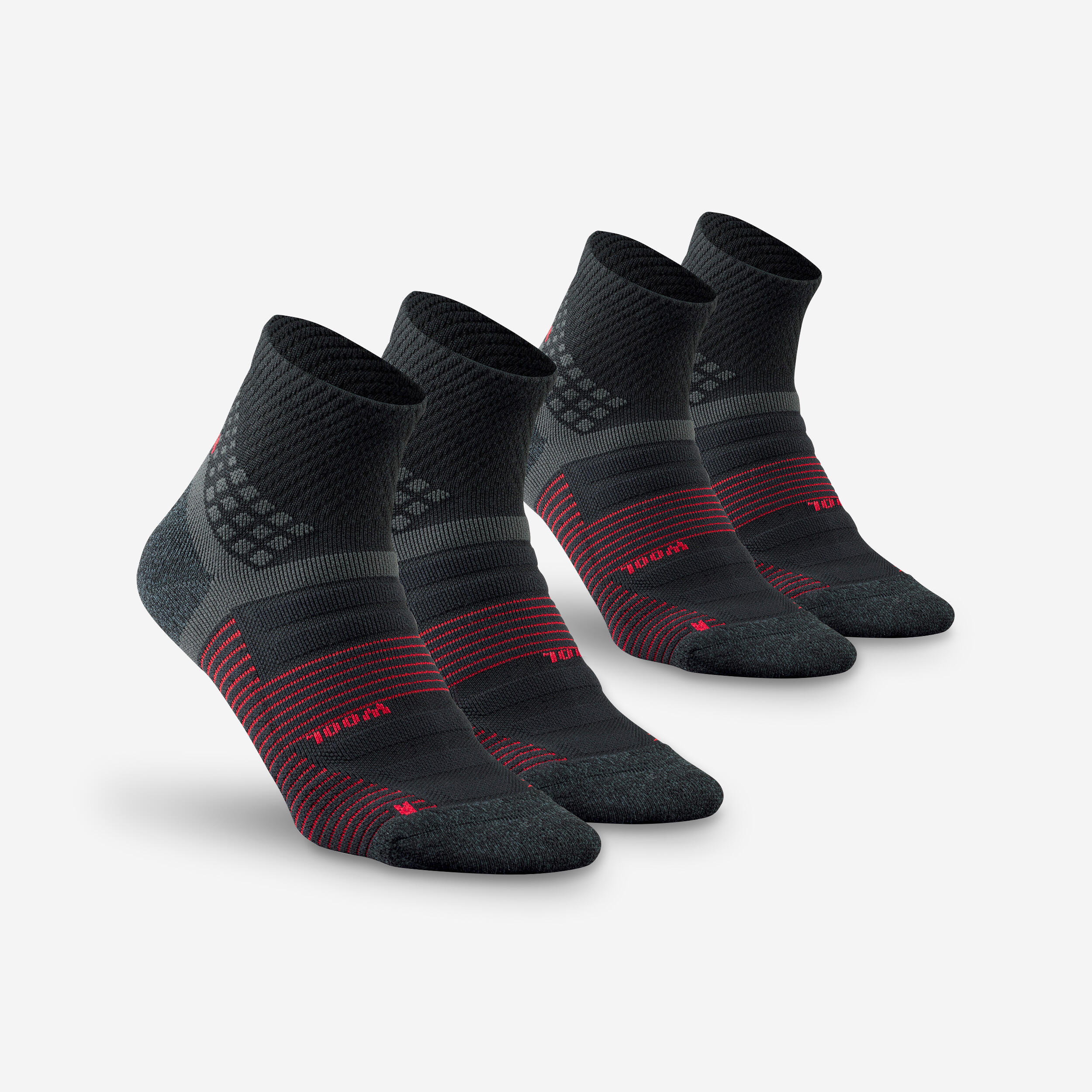 quechua Unisex Mid Ankle Dry Fit Socks with Cordura® Yarn Black Red - NH900-picture-27