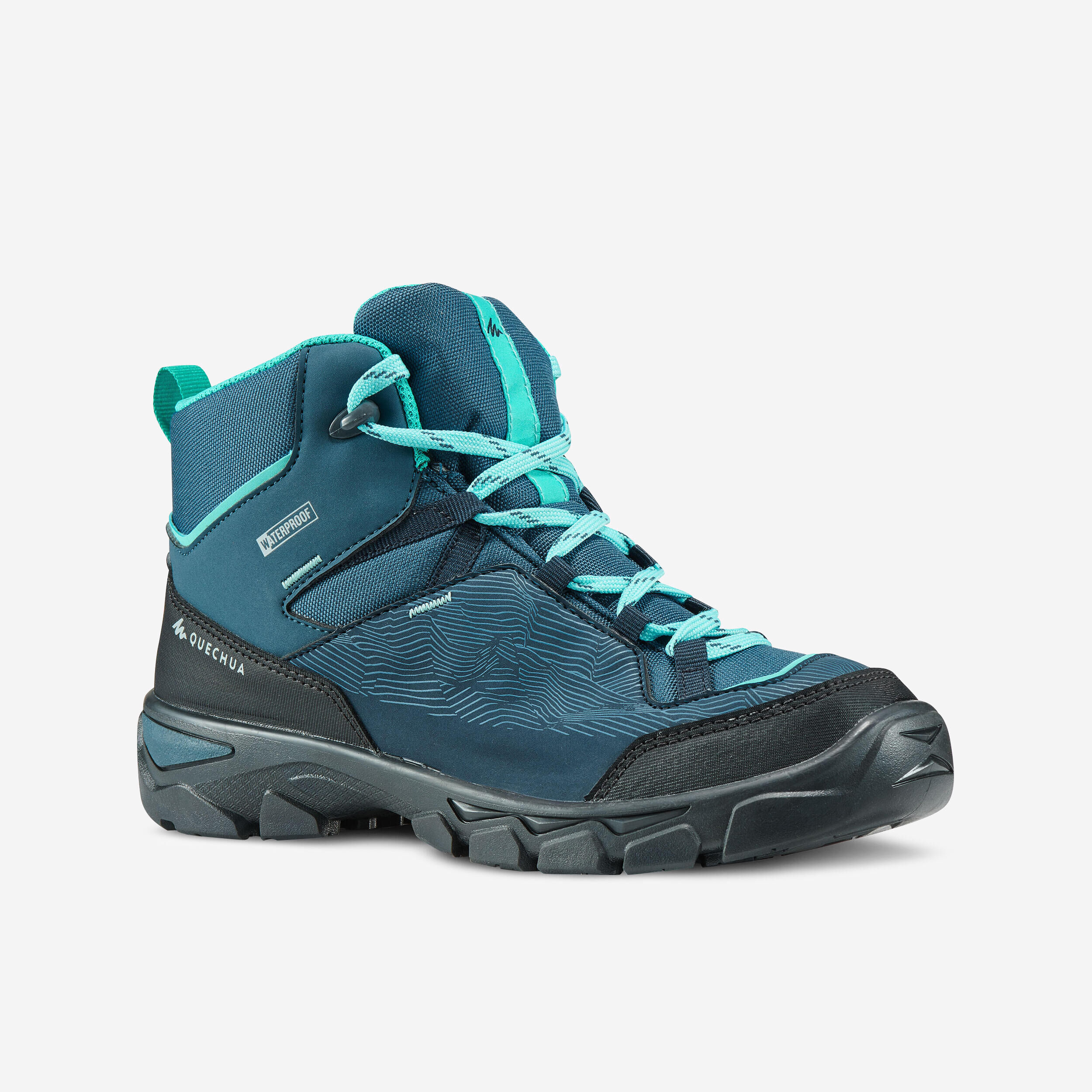 QUECHUA Chidren's waterproof walking shoes - MH120 MID Turquoise - size 3-5