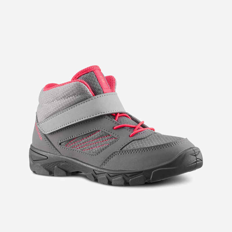 Kids’ Hiking Shoes with Rip-tab MH100 Mid from Jr size 7 to Adult size 2 Grey Pi
