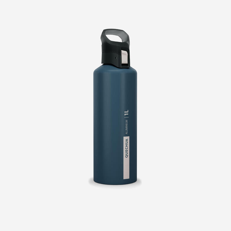 Drinkfles voor wandelen sneldop aluminium blauw 1 l