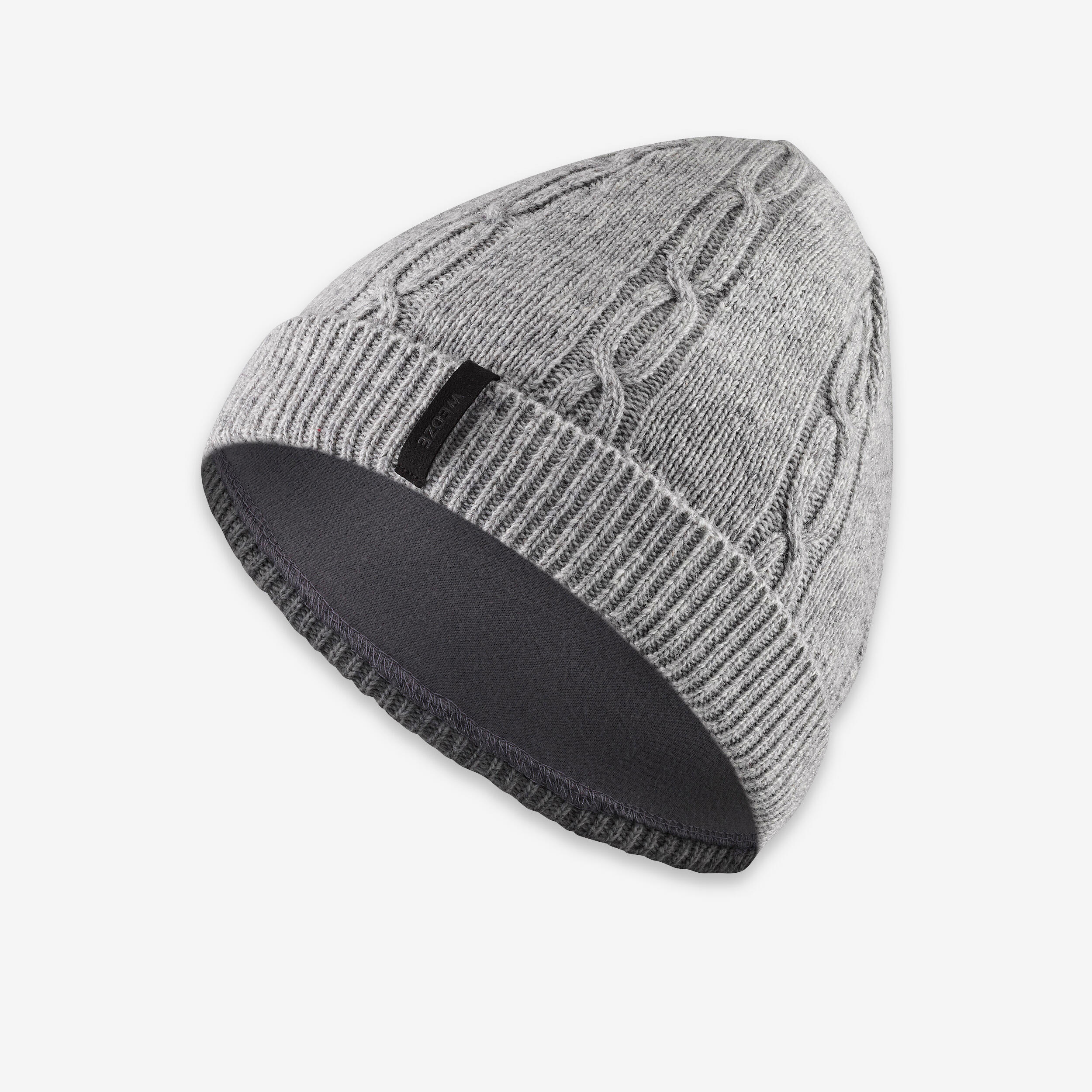 WEDZE KIDS’ CABLE-KNIT SKI HAT GREY