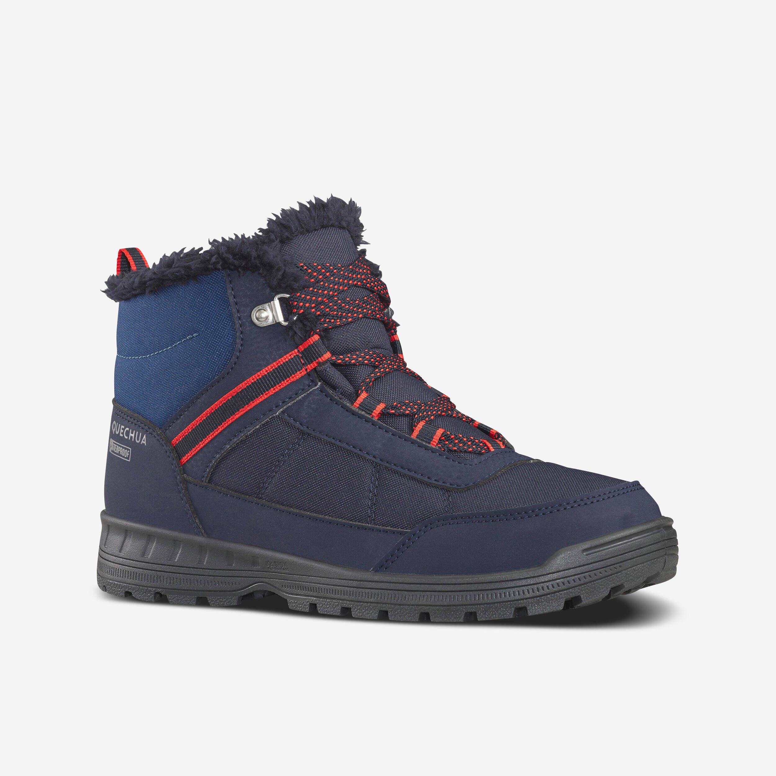 Kids' warm and waterproof SH100 lace-up leather hiking shoes - size 2.5 - 5.5  -  1
