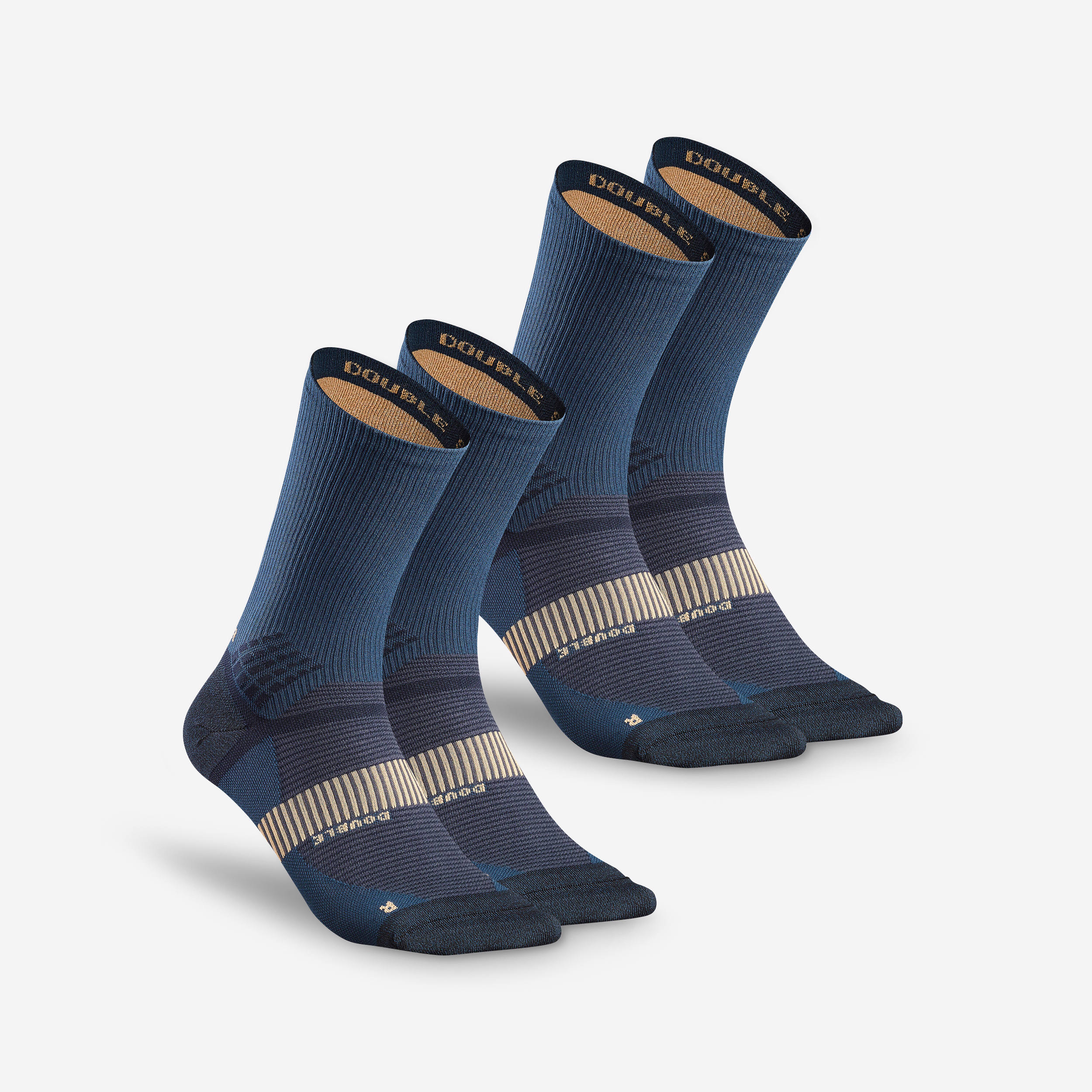 Chaussettes randonnée - Hike 520 Double High Bleu Marine x2 paires