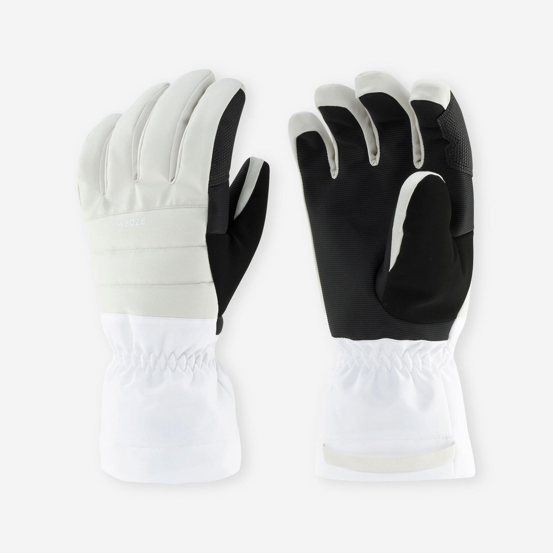 ADULT SKI GLOVES 500 BEIGE AND WHITE