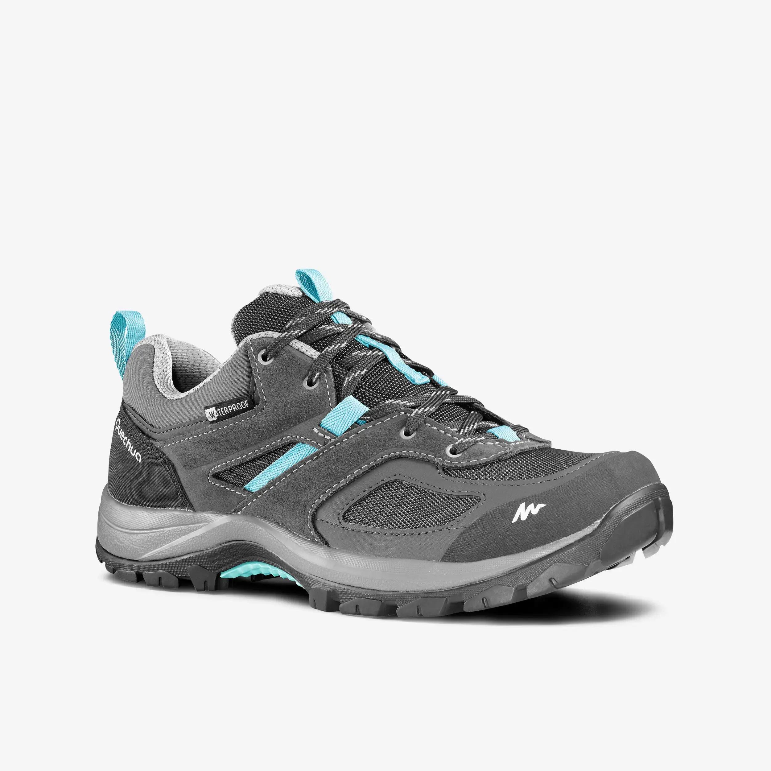 Women Hiking/Trekking MH100 Shoes - Low Ankle Waterproof With 4mm Grip Studs - Grey -  1