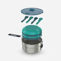 Camping cooking set in stainless steel 100 - 4 persons- 18 items.