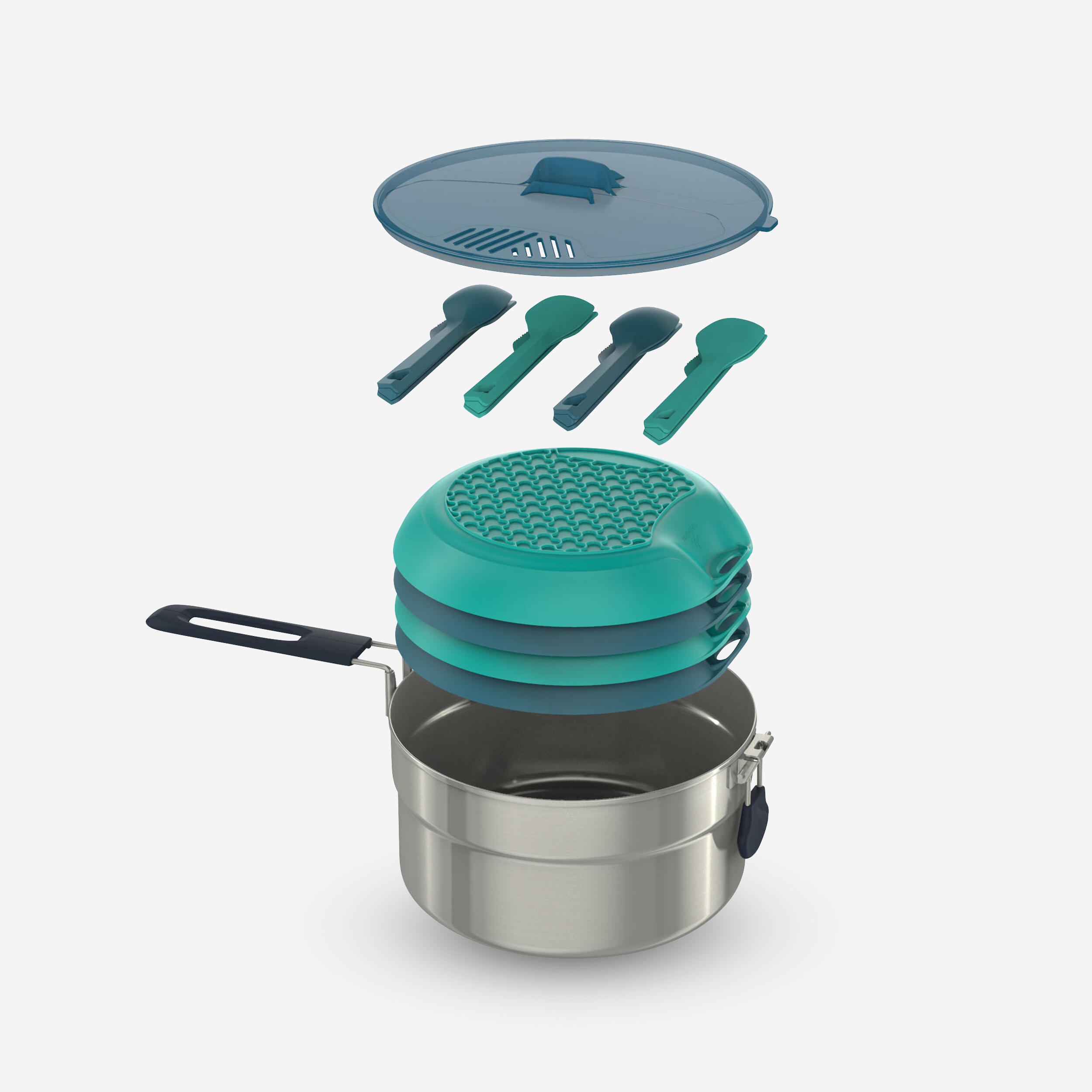 Quechua - Popote Camp Du Randonneur Mh100 Inox 4 Personnes (2,6l) - Popote - Camping Et Bivouac Randonnee Trekking - Bleu-gris-vert - Taille Unique - Decathlon