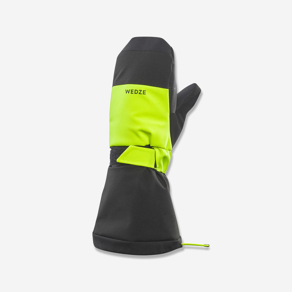 KIDS’ WARM AND WATERPROOF SKI MITTENS - 550 BLACK NEON YELLOW