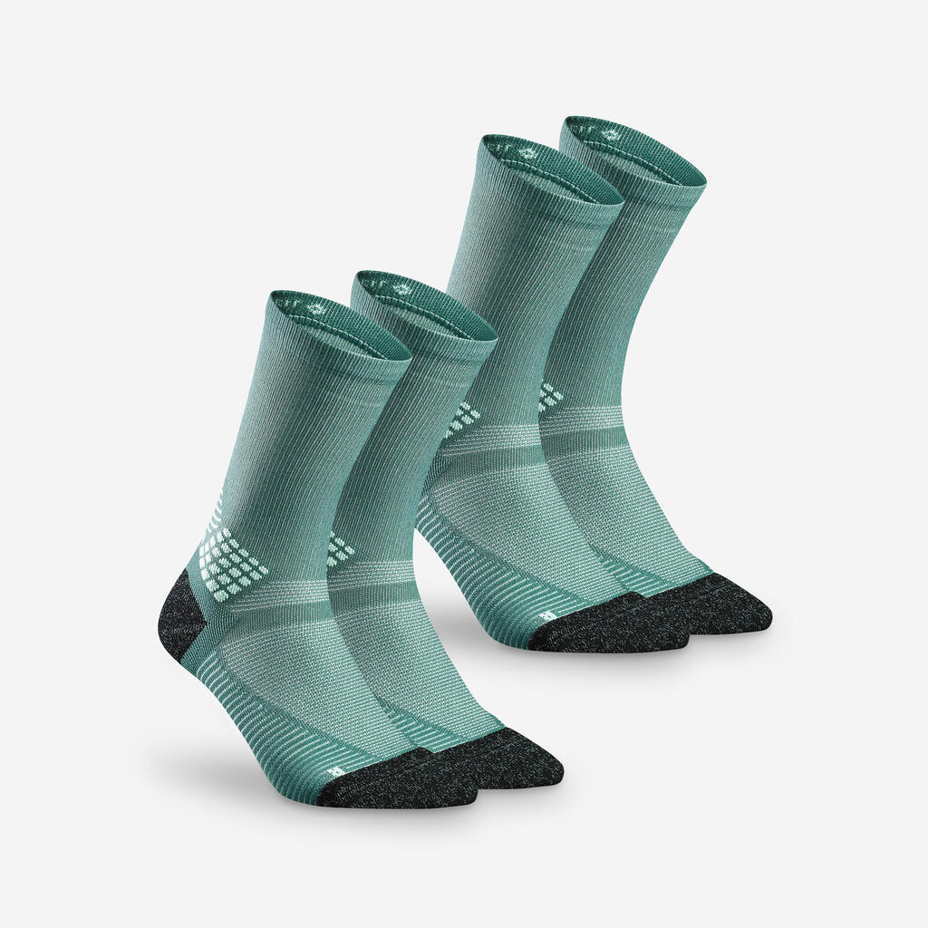 Turistické vysoké ponožky Hike 500 High 2 páry Trendy fialovo-maskáčové