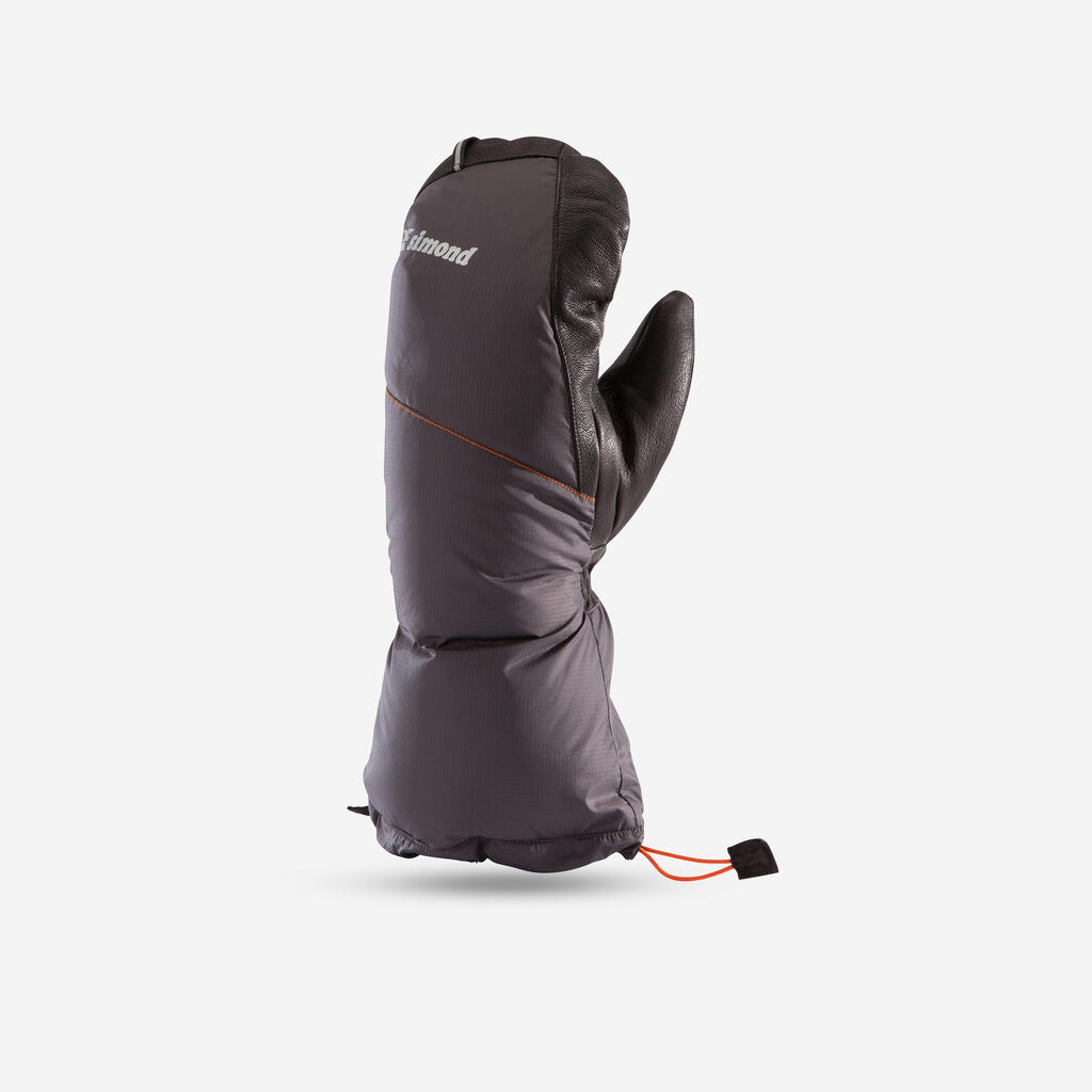 Protective mountaineering down mitts, charcoal