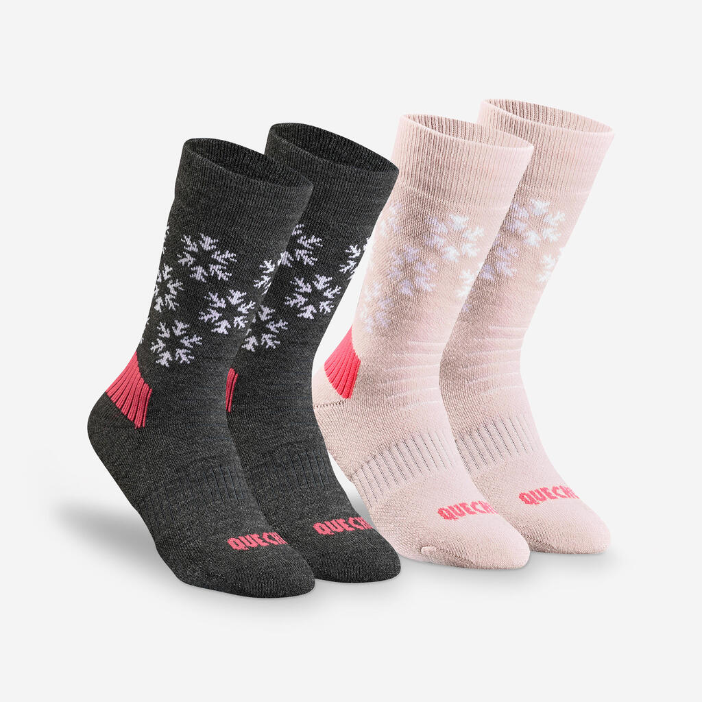 Kids’ Warm Hiking Socks SH100 Mid 2 Pairs