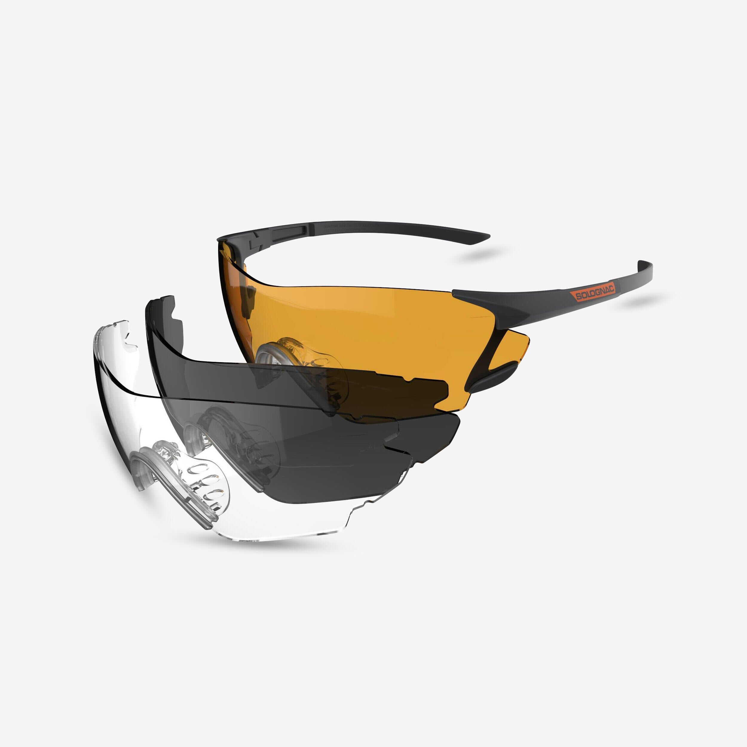 SOLOGNAC CLAY PIGEON SHOOTING SAFETY GLASSES KIT 100 PK3, 3 INTERCHANGEABLE SCREENS