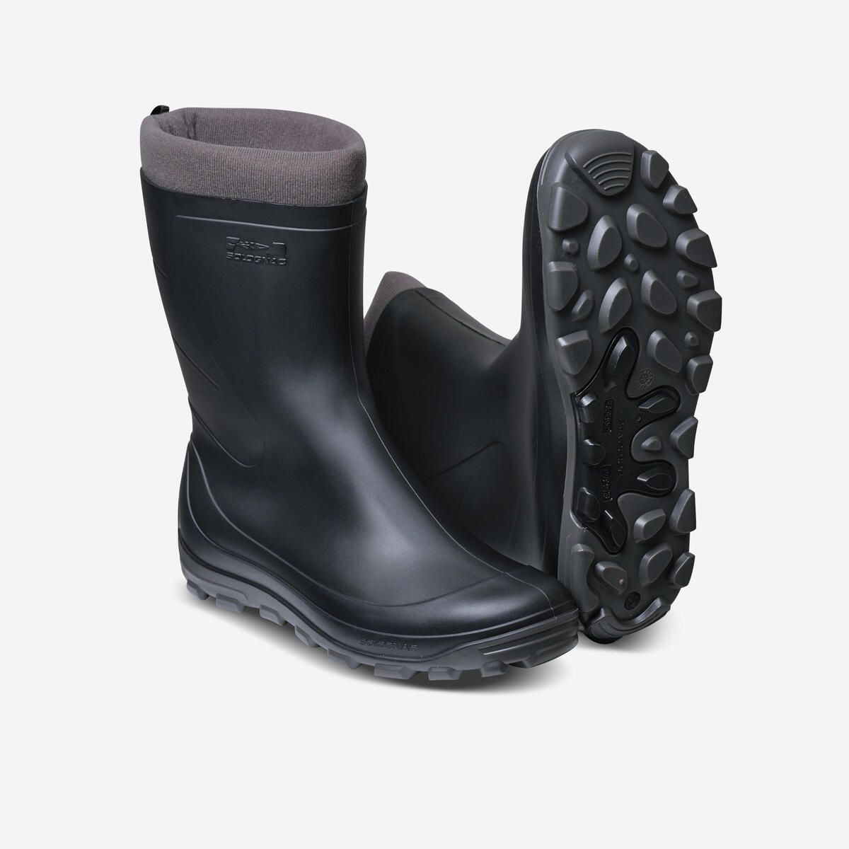 BOTTES DE PLUIE HIVER CHAUDS FOURRÉES LÉGÈRES 100 NOIR - FEMME HOMME