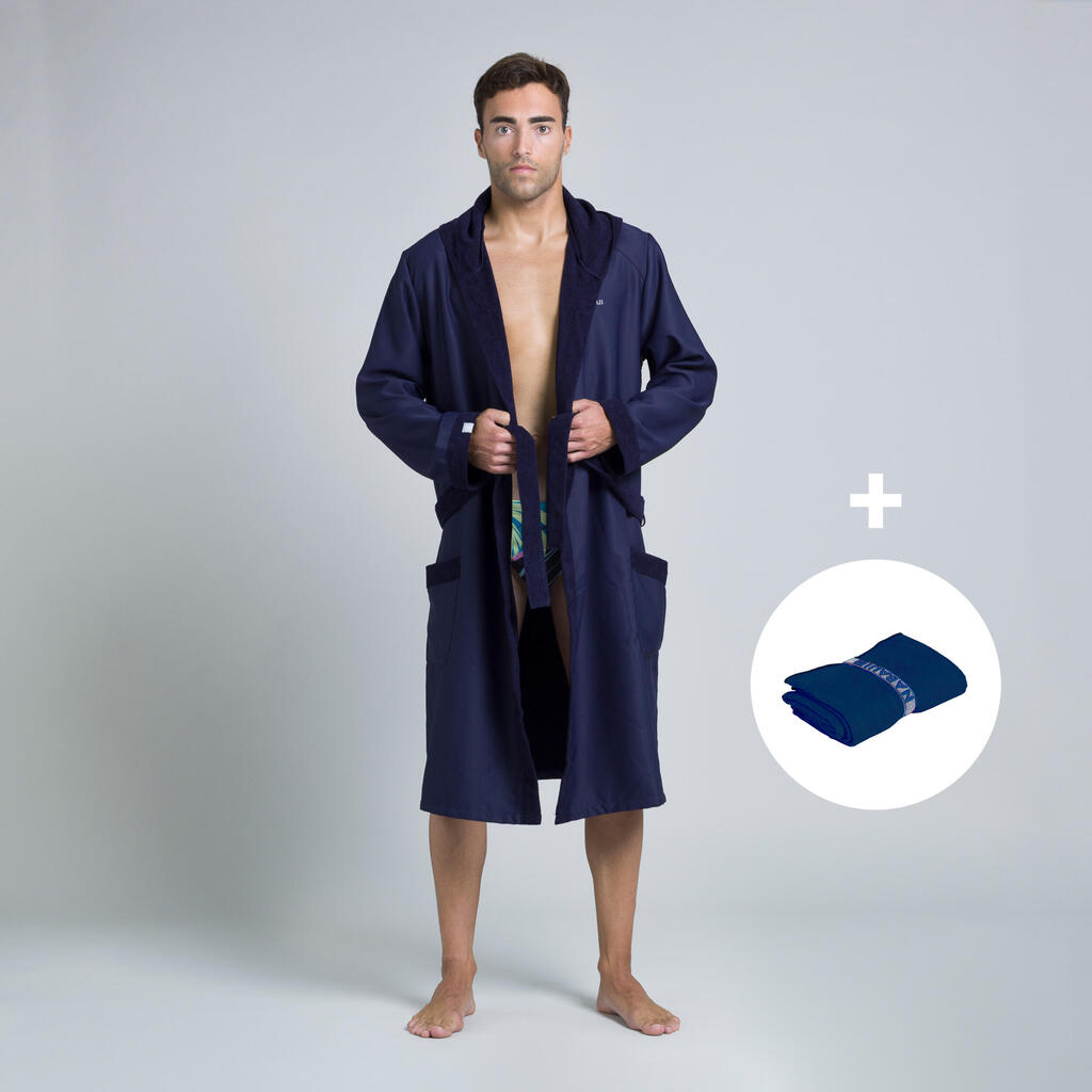 Men's Compact Bathrobe and Towel Set - Dark Blue