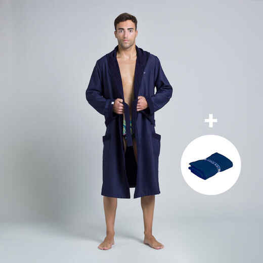 
      Men's Compact Bathrobe and Towel Set - Dark Blue
  