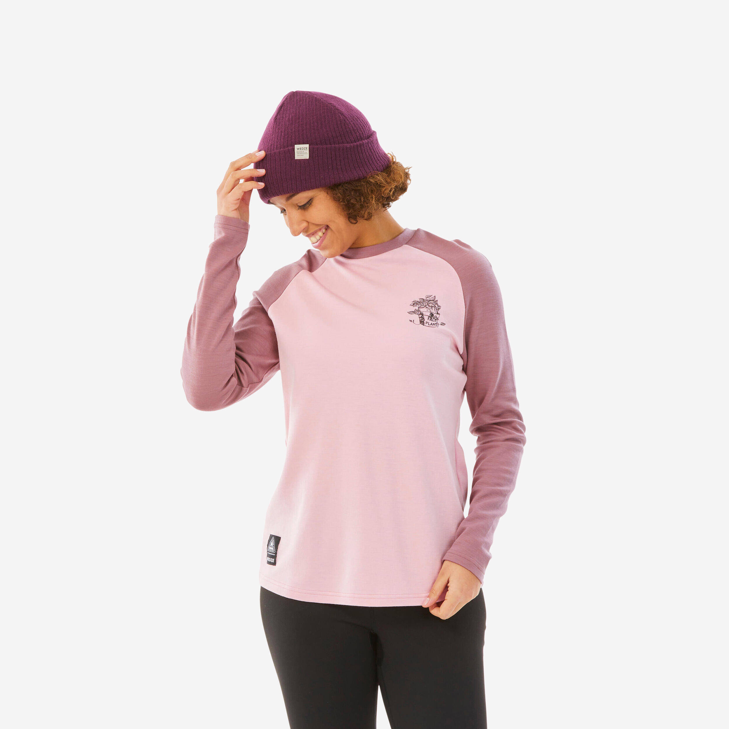 Women's ski 590 base layer Merino wool top - pink -  1
