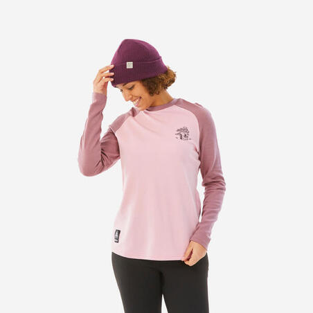 Roze ženska podmajica od merino vune za skijanje 590