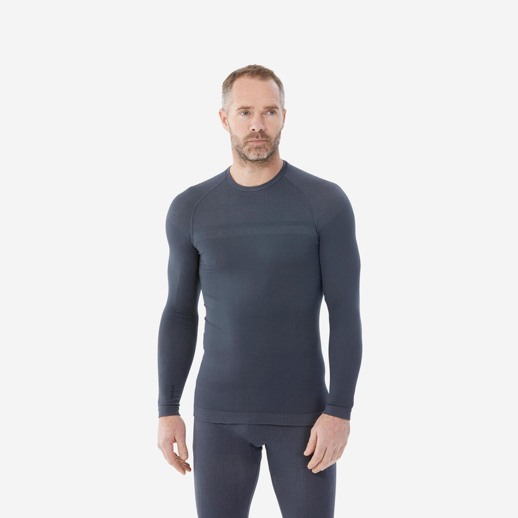 Playera térmica de esquí de lana merina cálida gris para hombre BL100
