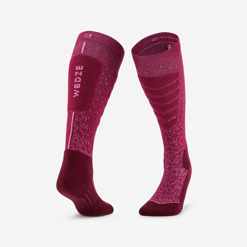 Calze termiche sci adulto 100 JQT bordeaux