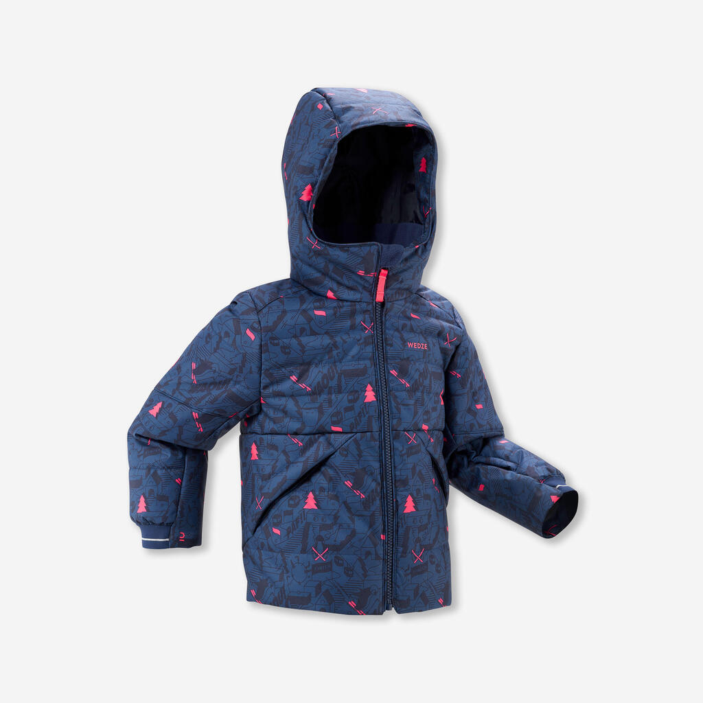 Kids’ extra warm, waterproof padded ski jacket 100 Warm - Blue / Pink Patterned