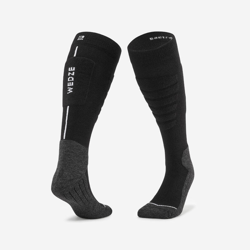 Meias de ski e snowboard adulto, 100 PLUS preto e cinzento