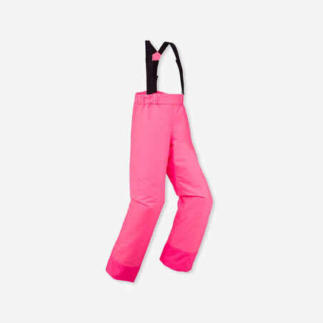 KIDS’ WARM AND WATERPROOF SKI TROUSERS - 100 NEON PINK