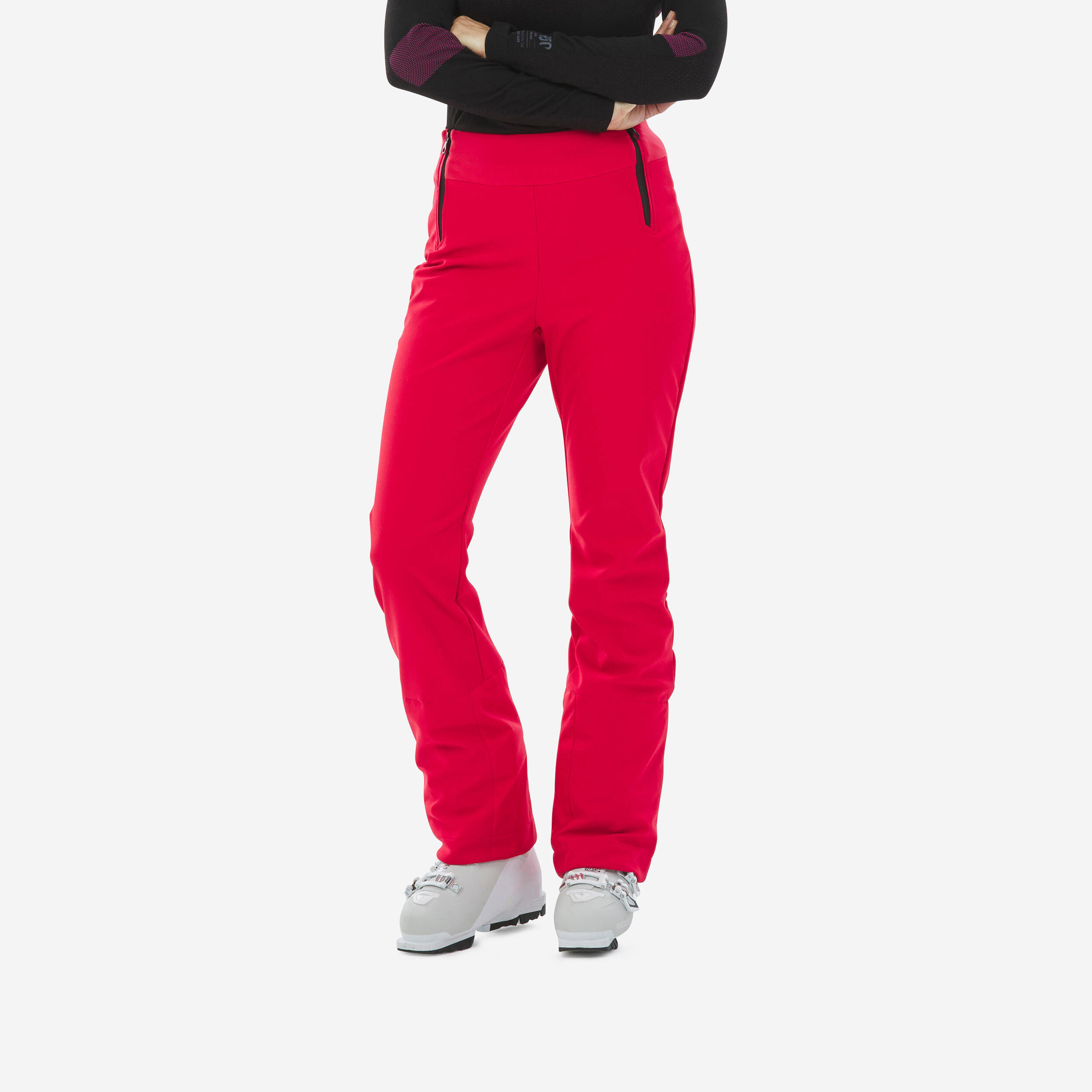 Pantaloni da sci da donna caldi e aderenti, 500 rosso