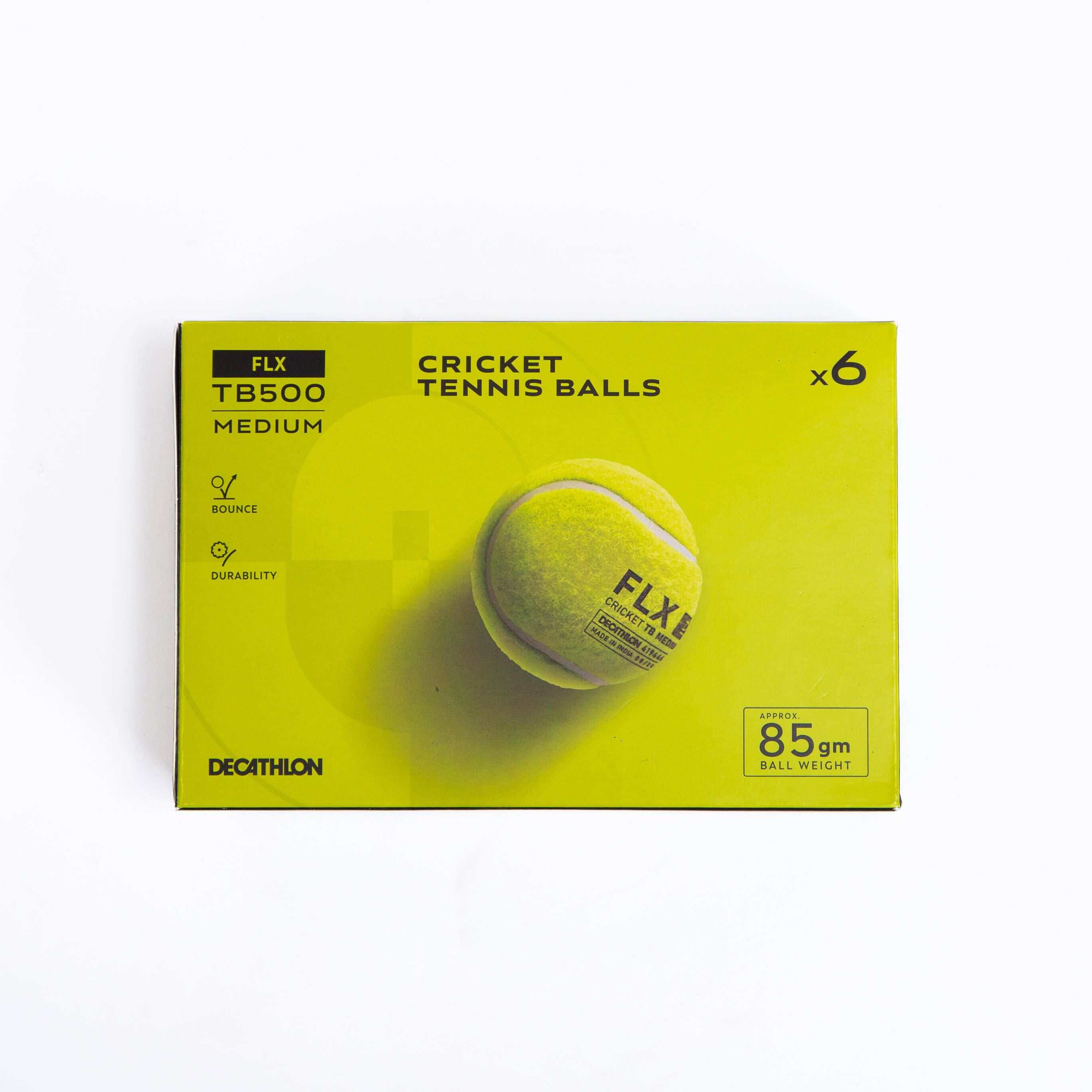 Tennis Cricket Ball Medium 80g Yellow (Pack of 6) Durable & Bouncy -  1