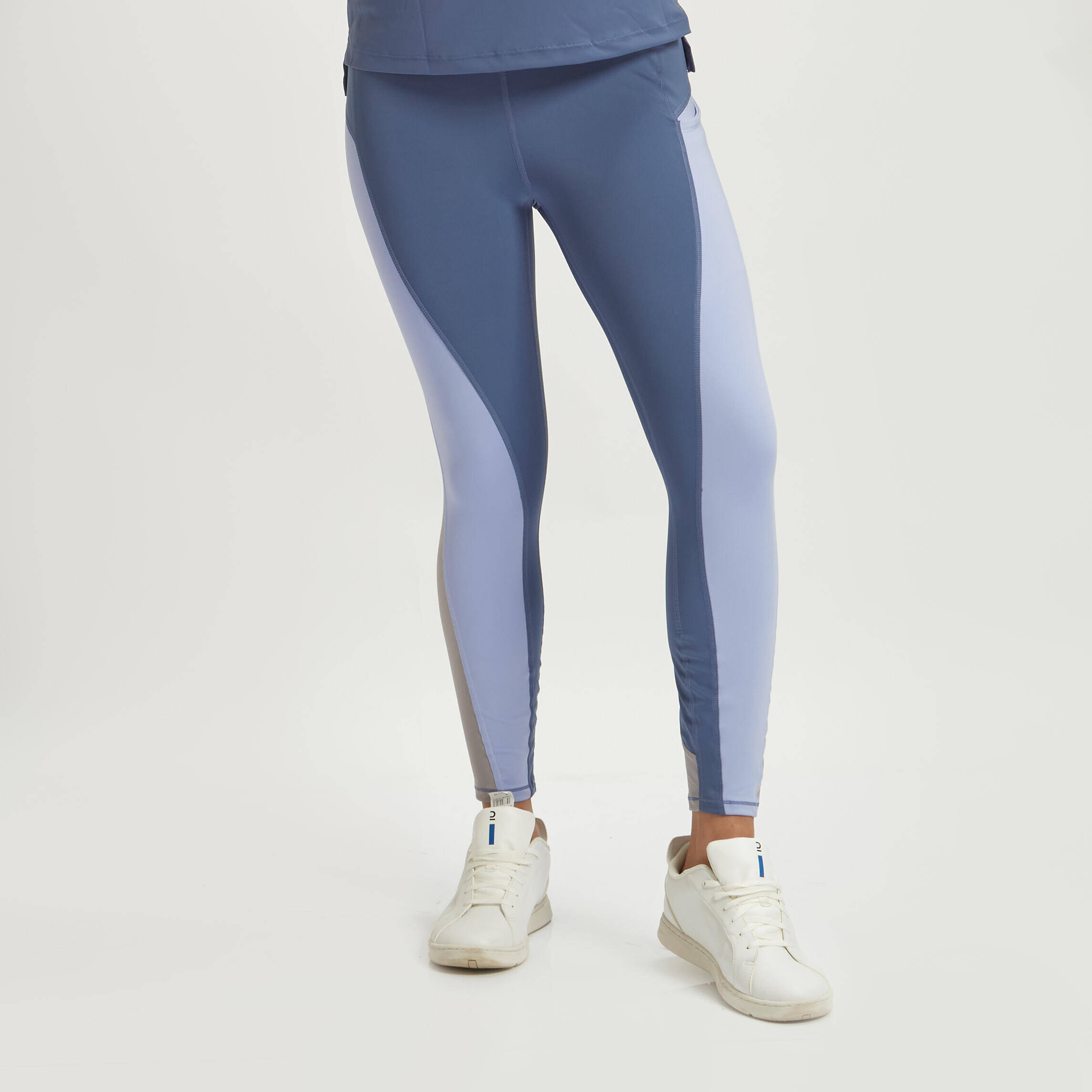 Women Gym Leggings High Waist - Colour Block Blue & Grey -  1