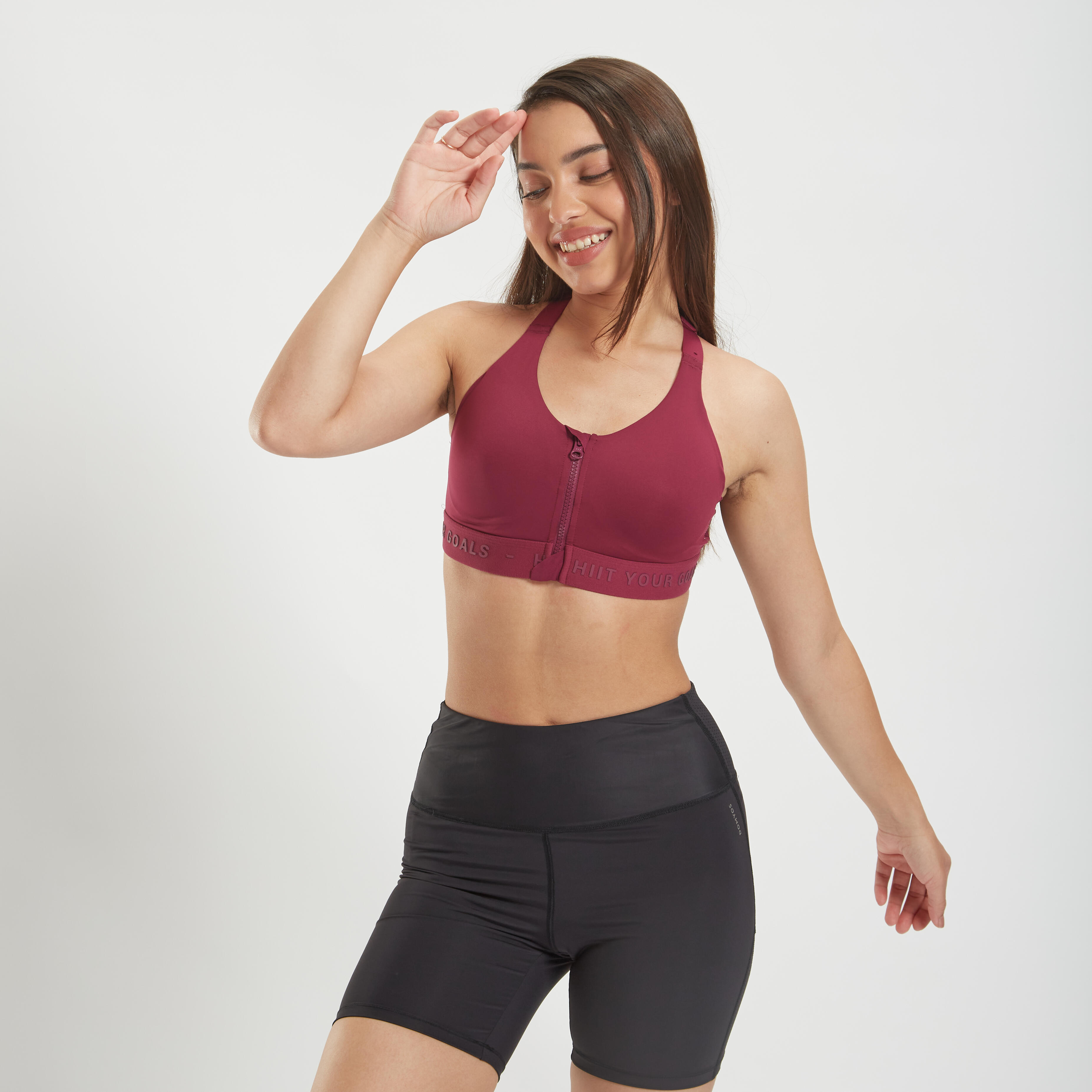 decathlon High Support Zip-Up Sports Bra with Cups, Adjustable Straps FBRA920 - Plum-picture-21