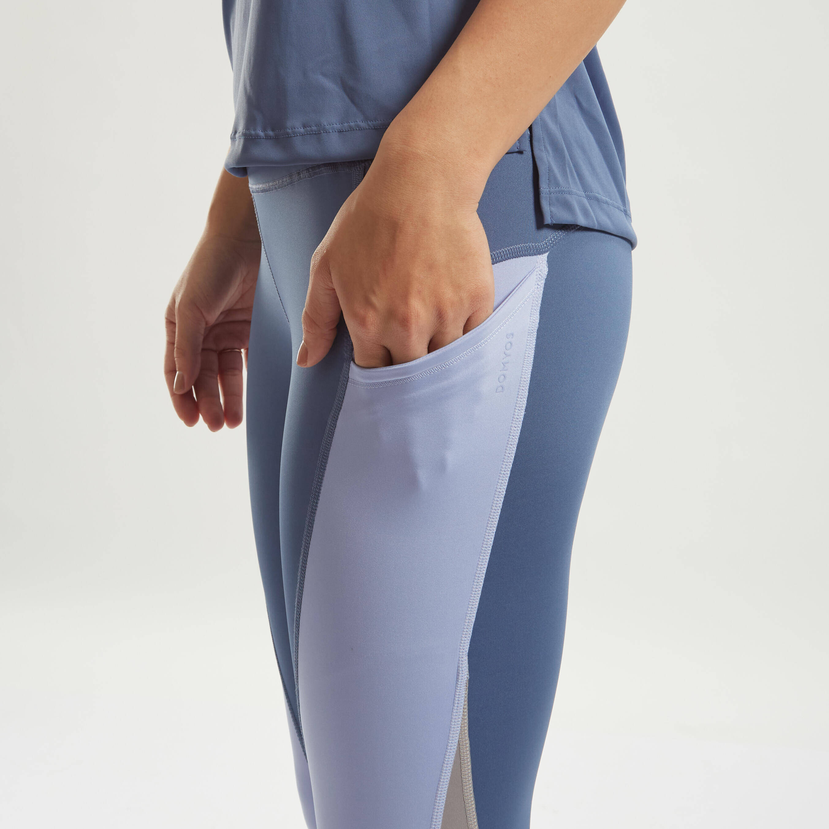 Women Gym Leggings High Waist - Colour Block Blue & Grey -  5