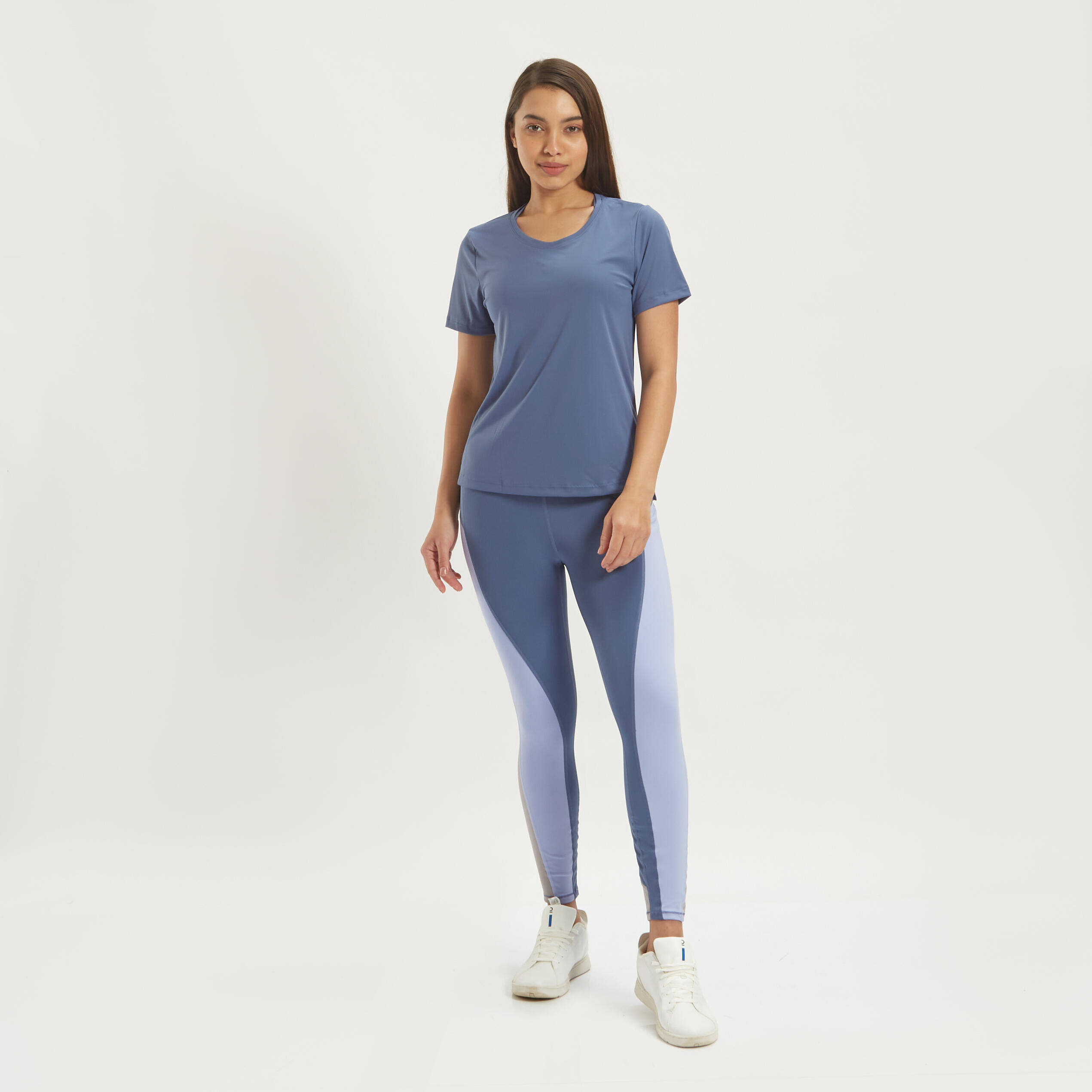 Women Gym Leggings High Waist - Colour Block Blue & Grey -  2